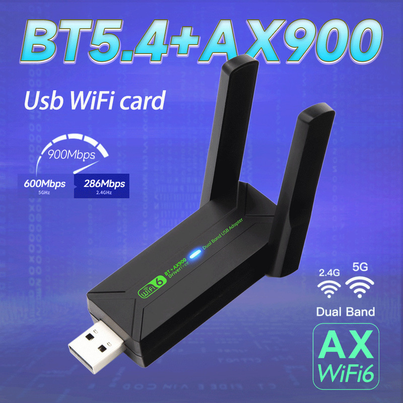 WiFi6 drive-free AX900M Bluetooth wireless network card desktop computer USB network receiving 5.4 Bluetooth adapter WiFi6 drive-free AX900M Bluetooth wireless network card desktop computer USB network receiving 5.4 Bluetooth adapter