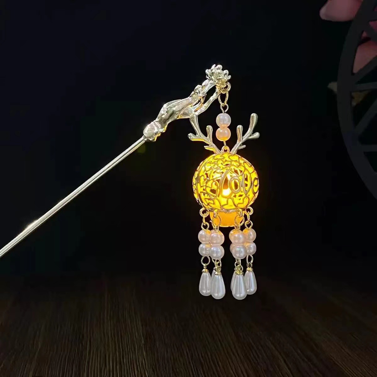 사슴뿔 머리핀 화이트 펄