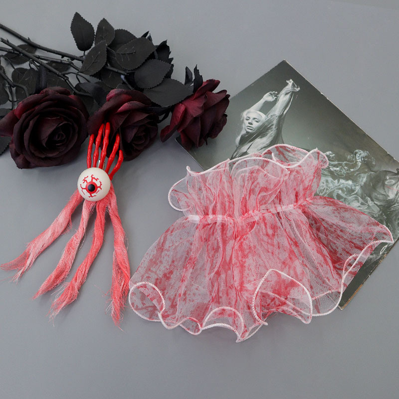 Halloween nuevo horrendo sangre clip de pelo mano mano hueso ojo malla roja brazalete set de baile vestido