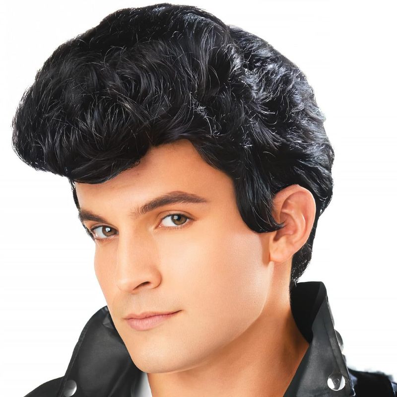 Rock Star Black Men's Elvis Wig Halloween Party Dance Wig Male Headgear Cosplay Wig