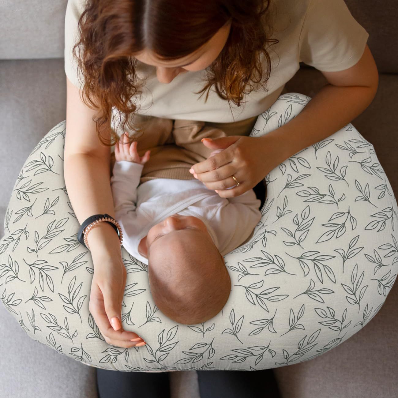 跨境婴儿哺乳枕muslin绉布纱布枕套弹力U型婴儿学坐枕可拆卸枕套