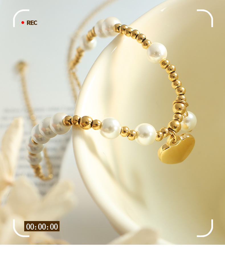 Simple Style Heart Shape Titanium Steel Beaded Pendant Necklace 1 Piece