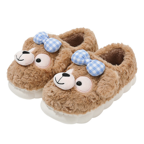 Kids' cotton slippers for girls—autumn and winter home indoor warm, non-slip, plush-heeled cotton shoes for family use—wholesale