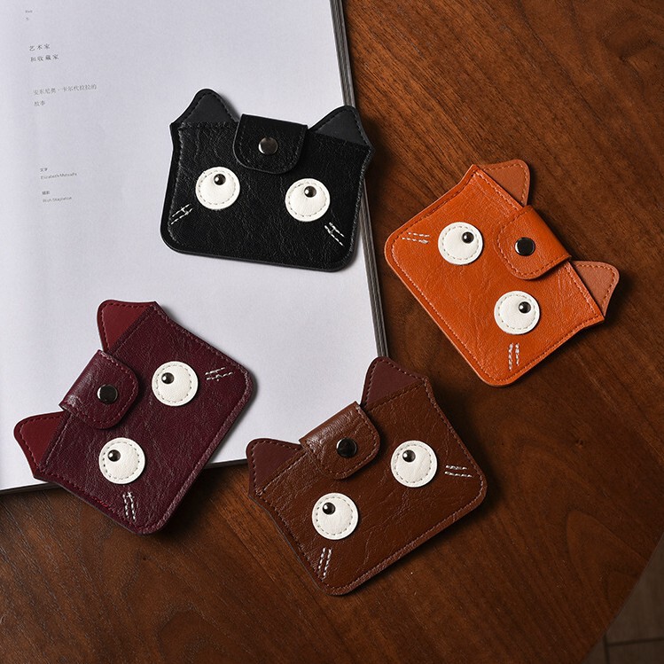 New Textured Retro Animal Cat Card Holder, Compact, Light and Large Capacity, Real Soft Leather Card Holder, Bank Card Coin Purse