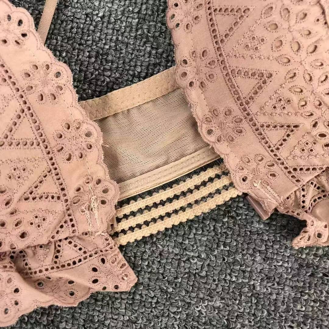 Bra de encaje del sudeste asiático, ropa interior de mujer, bra de copa triangular francesa, verano sin anillo de acero, copa delgada, algodón sexy y cómodo para la piel