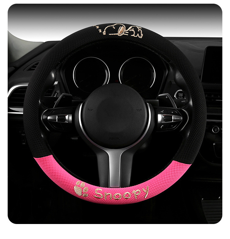 Cross-Border Car Steering Wheel Cover Wholesale Cartoon Embroidered Snoopy All-Season Universal Ice Silk Non-Slip Breathable Car Accessory