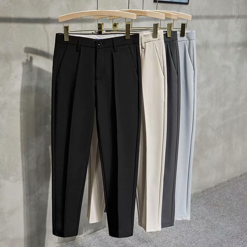 Spring and Autumn Small Suit Pants Spring and Summer Solid Color Tapered Nine-Point Suit Pants Men's British No-Iron Slim Fit Small Leg Pants Casual Pants
