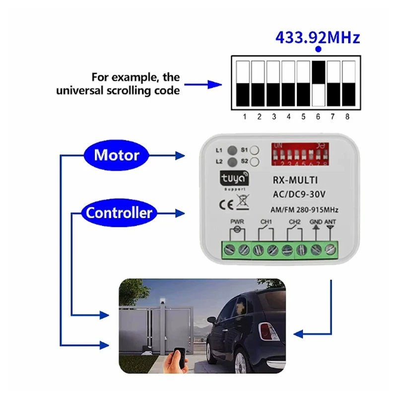 RX-Multi 280-915MHz Tuya WIFI приёмник реле гаражных ворот + RF пульт ДУ DC9-30V