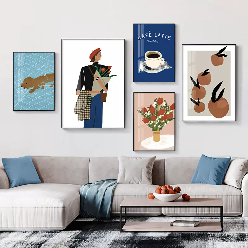 邂逅 现代简约客厅装饰画人物静物小众插画沙发卧室餐厅组合挂画