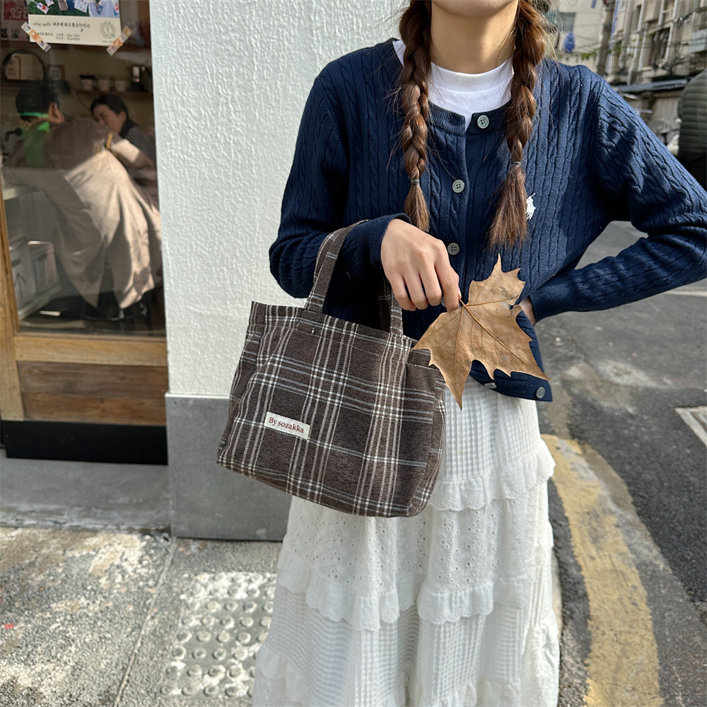 311021 Simple ins retro style woolen multi-color handbag for women, 2023 new checkered autumn and winter women's bag undefined