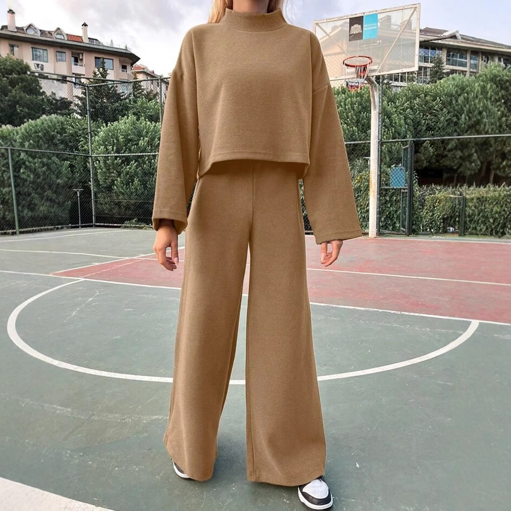 Damenbekleidung Herbst lässig faulen Stil gestrickte langärmelige Tops locker und bequem Hosenanzug_voghion.com