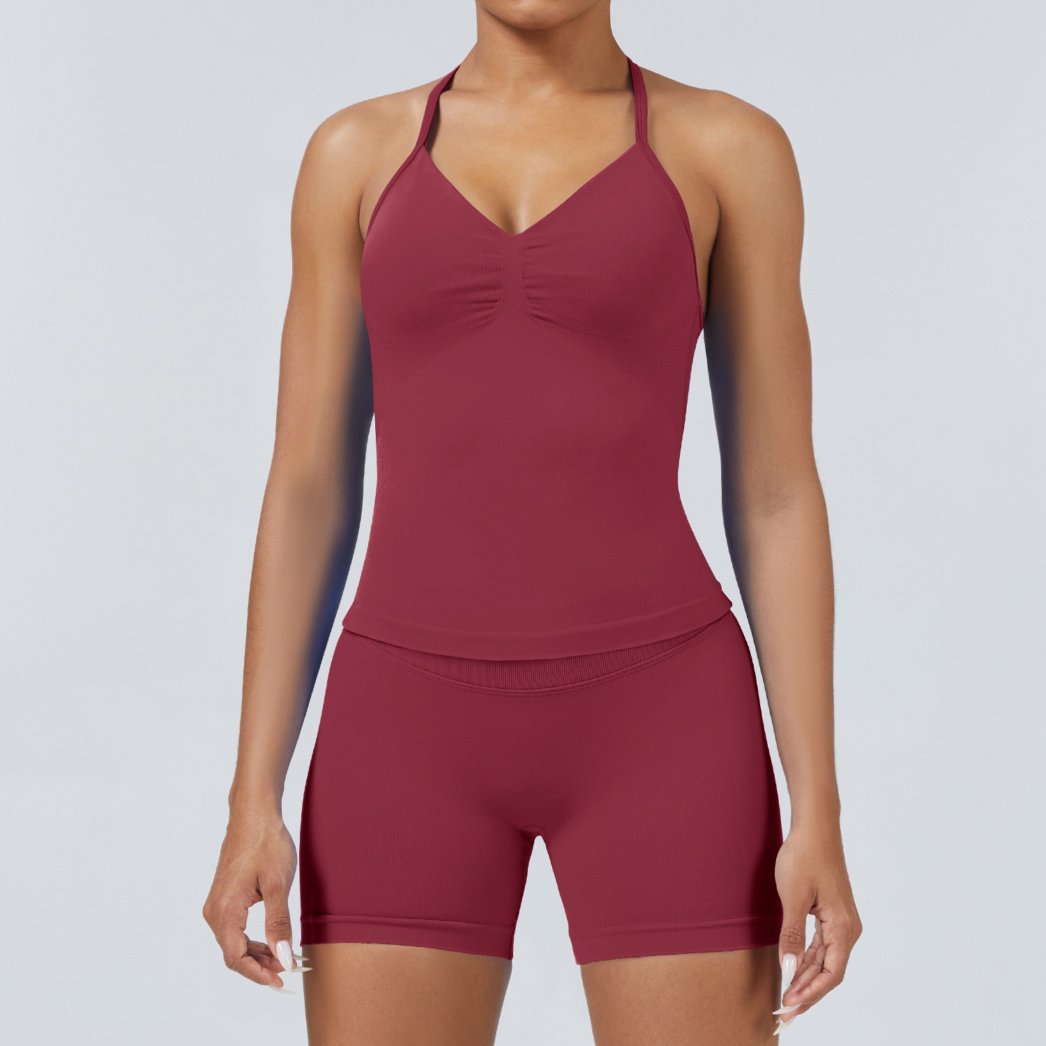 Conjunto de yoga transfronterizo europeo-americano, conjunto de mel de melocotón seco rápido, conjunto de acondicionamiento físico transpirable, conjunto de deportes al aire libre