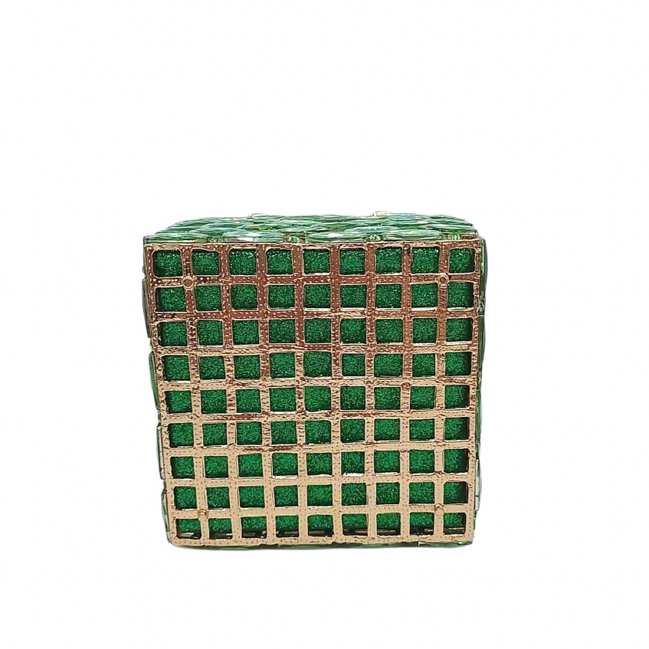 Túi clutch nữ đính kim cương dáng hộp vuông nhỏ dự tiệc — Nền vàng kim cương trắng, Vàng AB, Bạc AB, Màu bạc