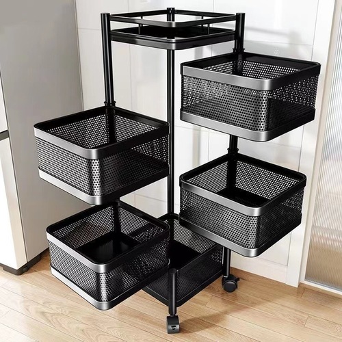 Kitchen rotating rack floor-standing multi-layer home living room snack storage rack fruit and vegetable multi-functional trolley shelf
