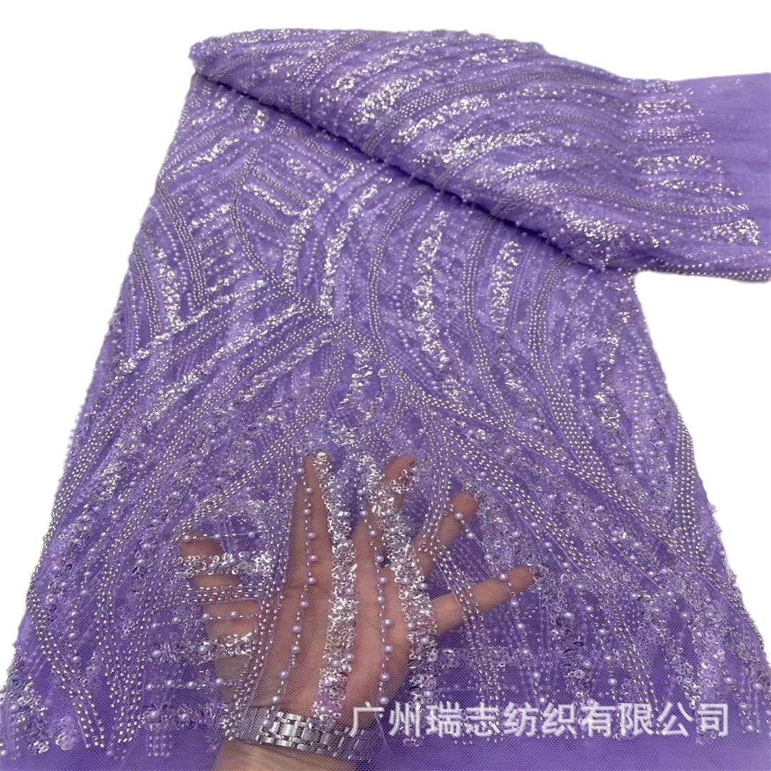 Ropa de noche estética a rayas con perlas de malla tela de encaje vestido africano vestido de boda bordado tubo de perlas accesorios de moda