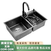 黑金刚双槽厨房洗菜加厚304纳米手工不锈钢家用洗碗洗碗池水槽