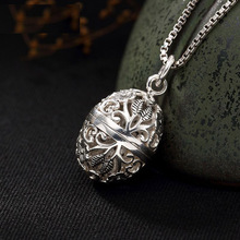 S925纯银镂空可打开香囊嘎乌盒复古泰银精美吊坠项链女锁骨链特色