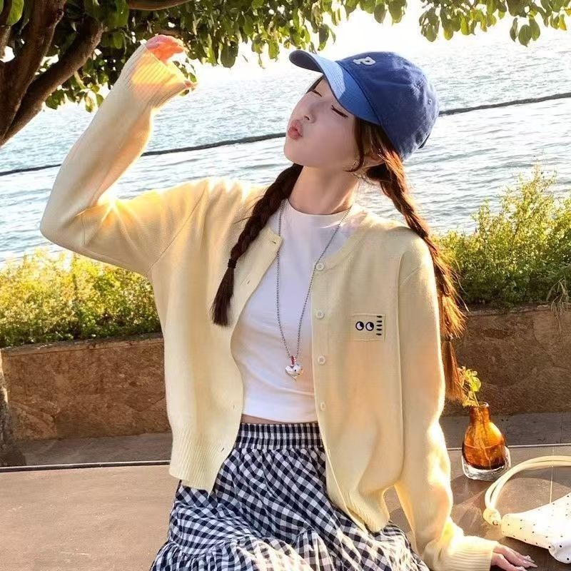 2025早秋新款韩系巨好看针织开衫外套女穿搭毛衣外搭黄色上衣女|undefined