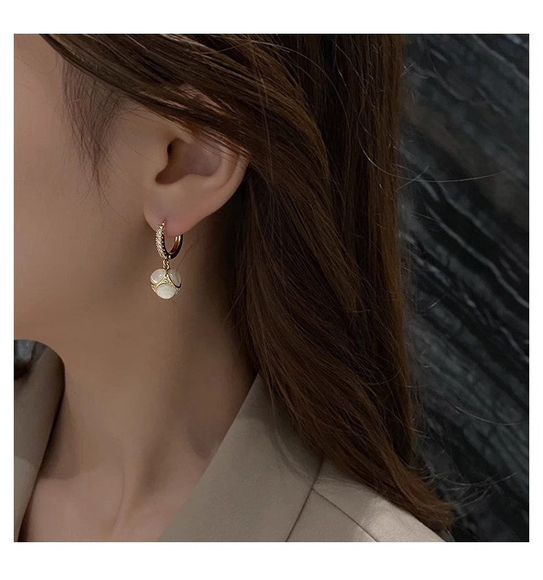 Boucles d'oreilles unisexes en pierre œil de chat japonaise et coréenne à aiguille en argent pour femmes, nouvelles boucles d'oreilles haut de gamme, boucles d'oreilles boules_voghion.com