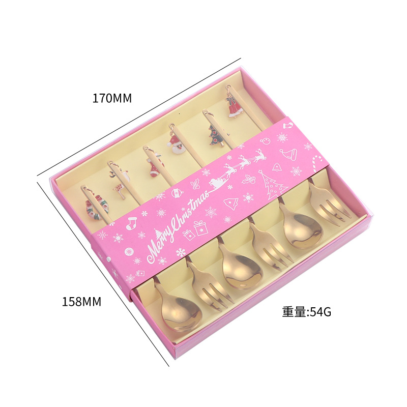Productos transfronterizos cubiertos de acero inoxidable regalos de Navidad cucharas y tenedores juegos de postre cucharas de café mezclar Navidad colchones