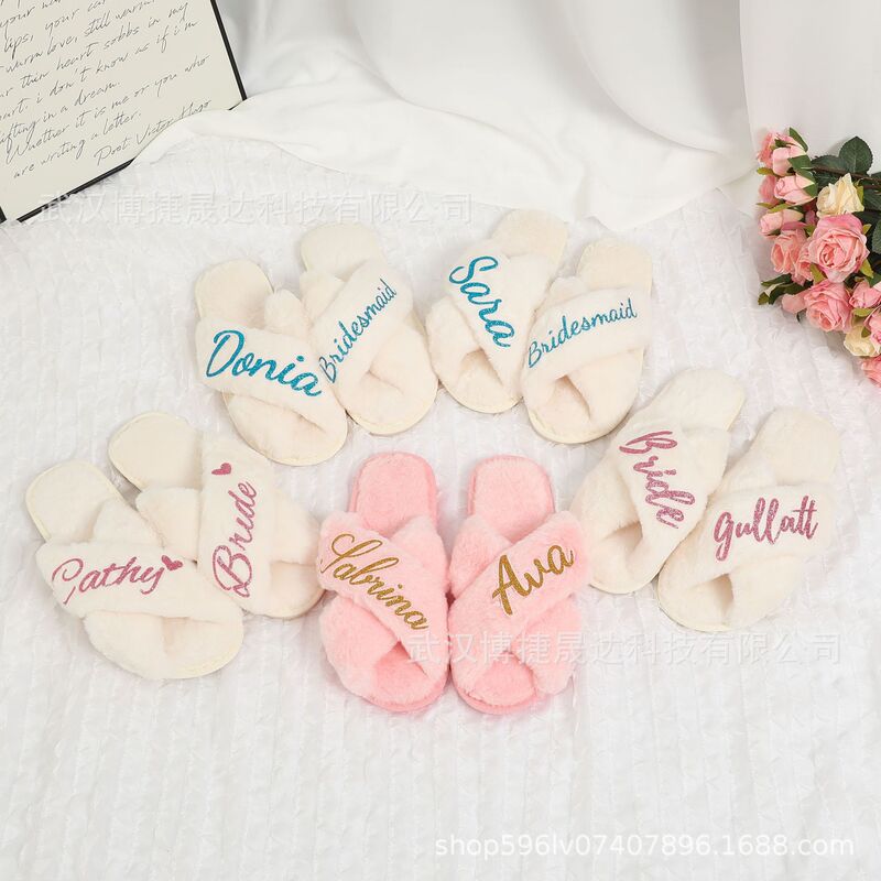 Cross-border Explosions etsy Amazon Cross Mao Mao Slippers Women's Flat Bottom Home Floor Slippers Women's Open Toe Cotton Slippers