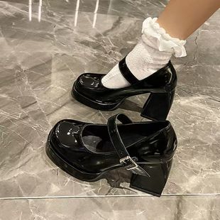 2025 Mary Jane Shoes Thick Heel Waterproof Platform Thick Sole Heightening Japanese Style Sexy Black Elegant French High Heel Barbie Shoes