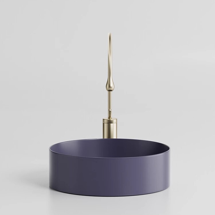 Balcony Ceramic Integrated Washbasin Single Basin Bathroom Round Countertop Basin for Washing Face and Grooming, Light Luxury Style