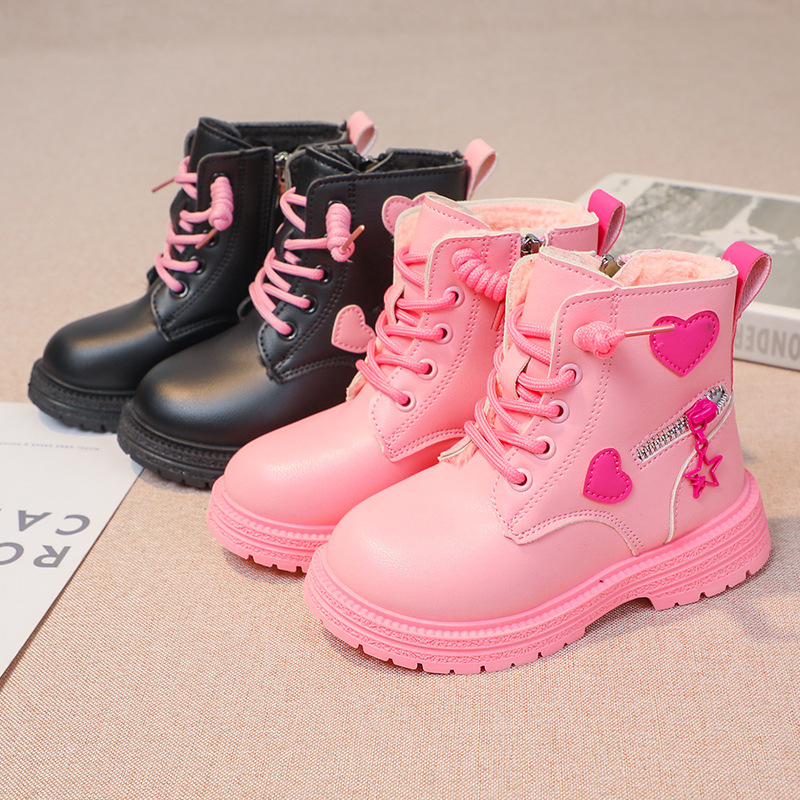 Girls' Martin 2024 autumn and winter new short British style, big children's leather single boots, girls' cotton boots_voghion.com