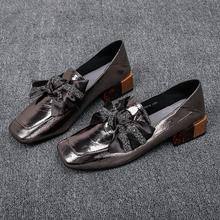 英伦风小皮鞋子2025新款百搭方头乐福鞋真皮粗跟单鞋女中跟豆豆鞋