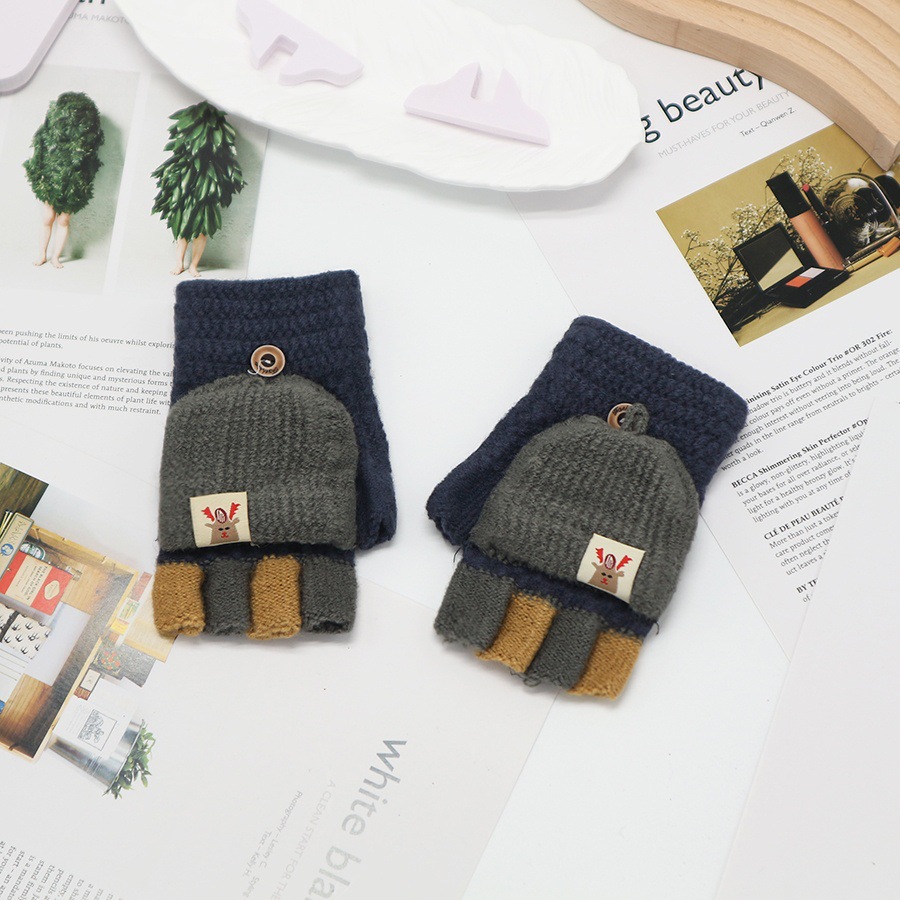 Guantes de invierno de medio dedo para niños niños niños niños niñas estudiantes lindos guantes de peluche de dibujos animados