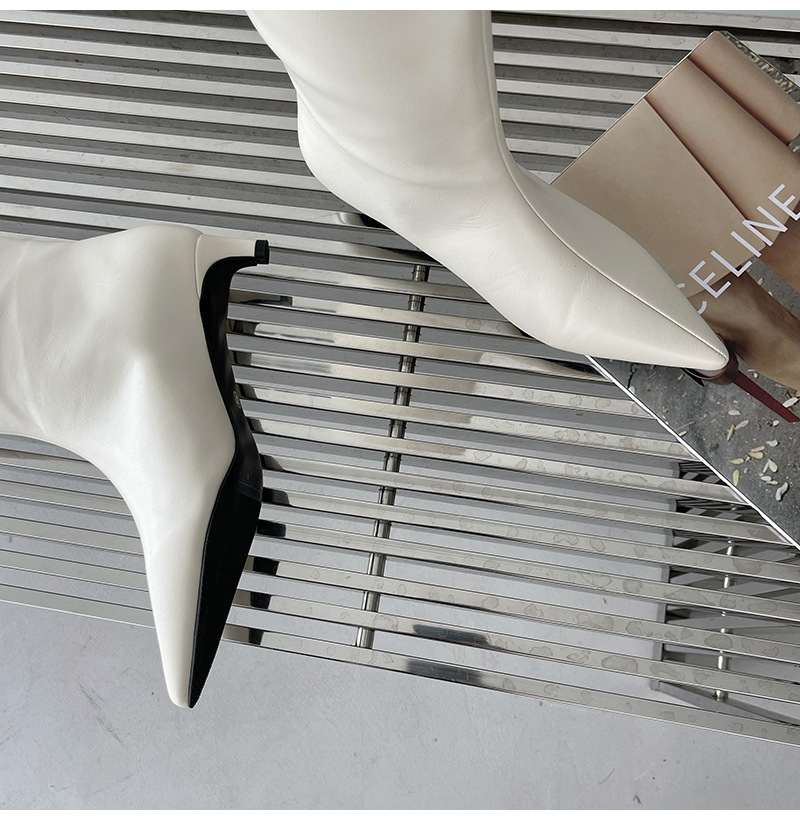 2024 Spring and Autumn Season New Versatile Simple Fashion Wide Korean Version Pointed Sleeve High Boots Soft Leather_voghion.com