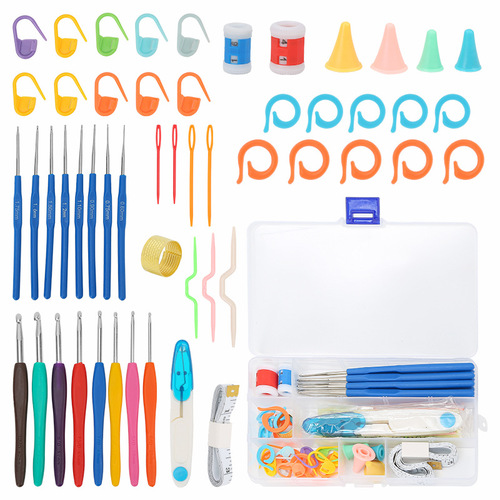 Cross-border hot selling soft handle crochet set handmade DIY sewing and knitting tools 16 pieces single head anti-slip crochet set