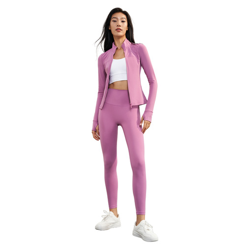 Fleece-lined, thickened, windproof, stand-up collar sports long-sleeve slimming, skin-friendly yoga jacket with fingerless cuffs – women's athletic top