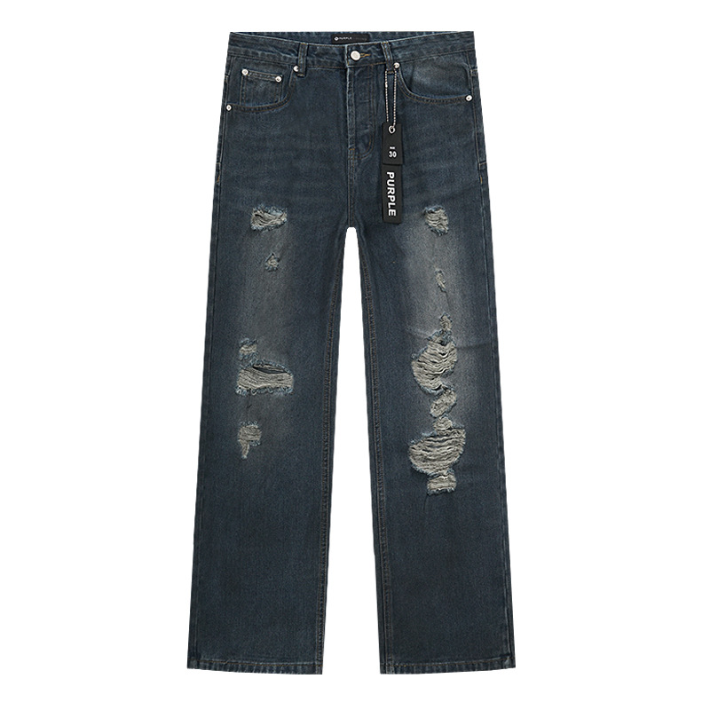 Comercio exterior transfronterizo mayorista purp1e estilo americano marca de alta calle agujero parche de tinta retrógrada lavado jeans pantalones cortos