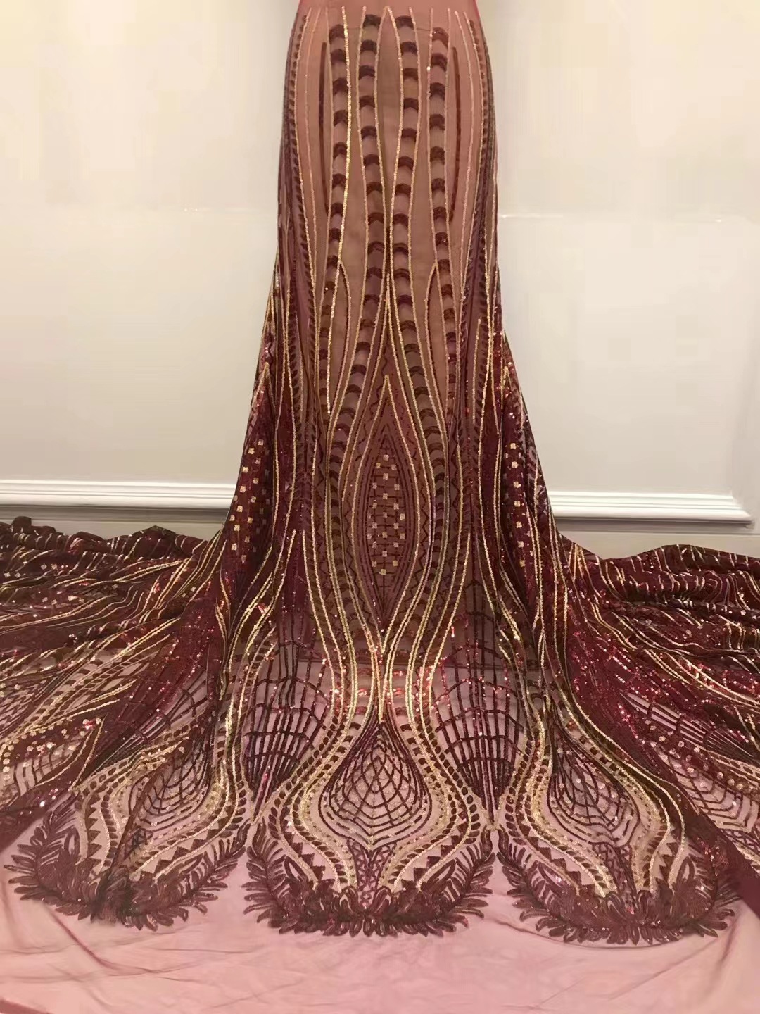 Vestido de bola estilo malla lentejuelas bordado encaje tela para fiesta ocasión vestido de novia vestido de tela JX2997