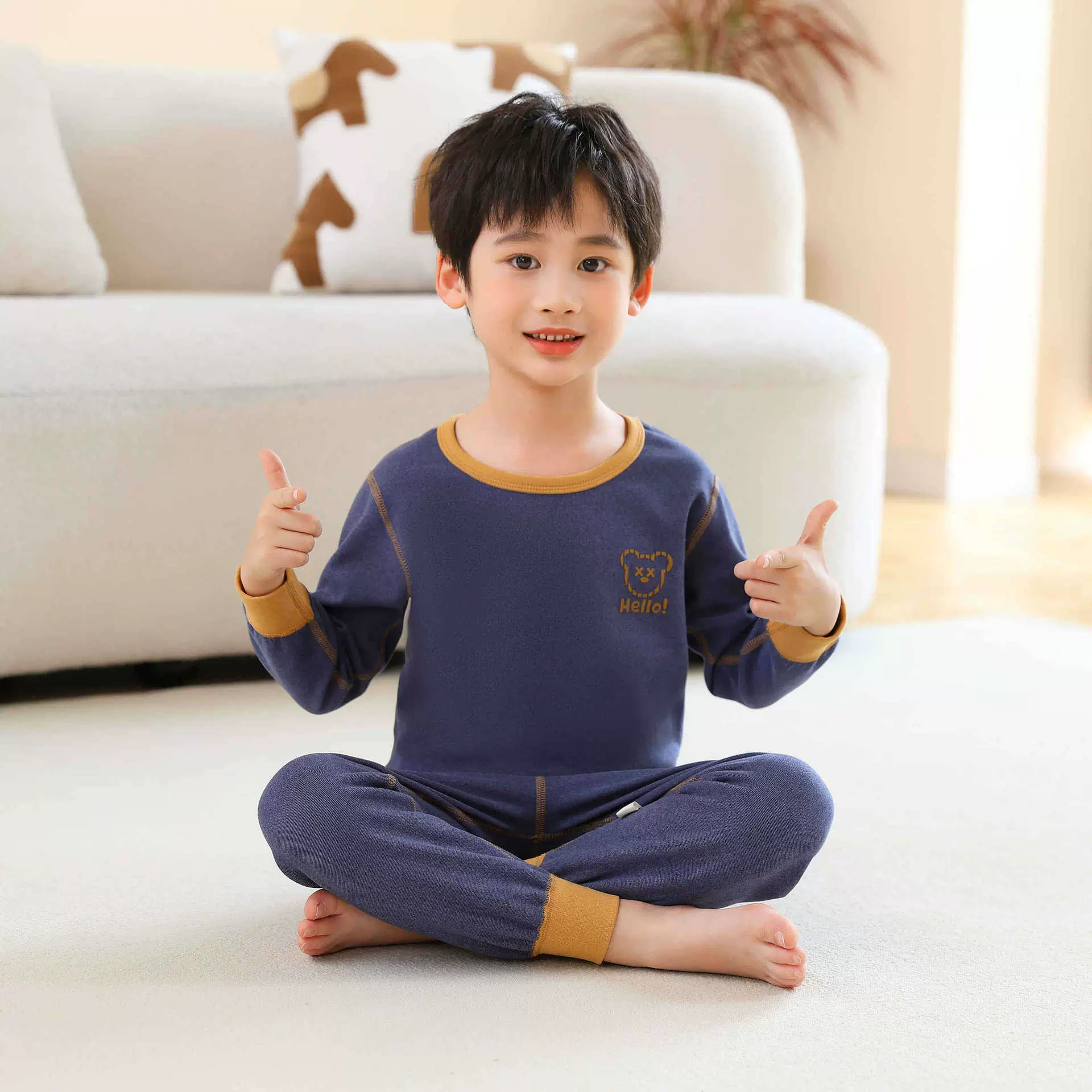 儿童春秋德绒保暖内衣套装中大童家居服宝宝睡衣套装