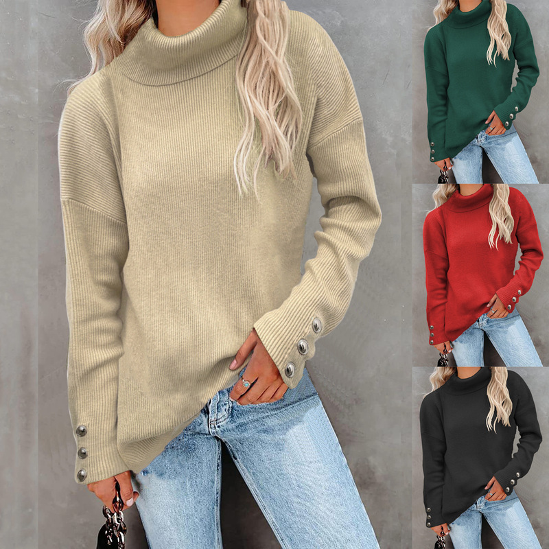 European and American Knitwears Autumn and Winter Women's New Stripesd Turtleneck Long-Sleeved Knitwears Casual Loose Pullover Large Size Knitwears for Women