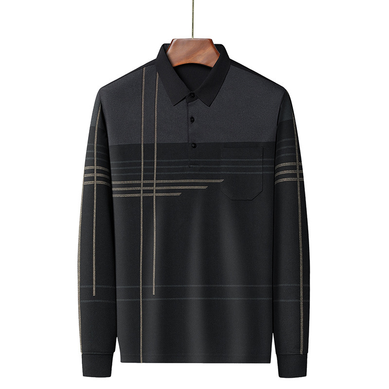 Primavera y otoño Camiseta de manga larga solapa de los hombres de mediana edad bolsillo transfronterizo bottoming pullover Camiseta polo camisa de los hombres