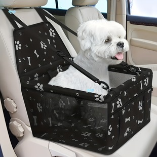 Black Fabric Pet Car Seat with Paw Print Bone Pattern Cozy
