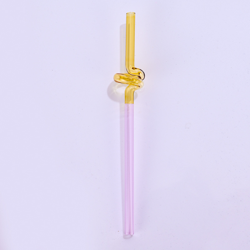 Paja de vidrio de color en forma de japonés lindo resistente a altas temperaturas creativo color a juego bebida de leche caliente paja curvada
