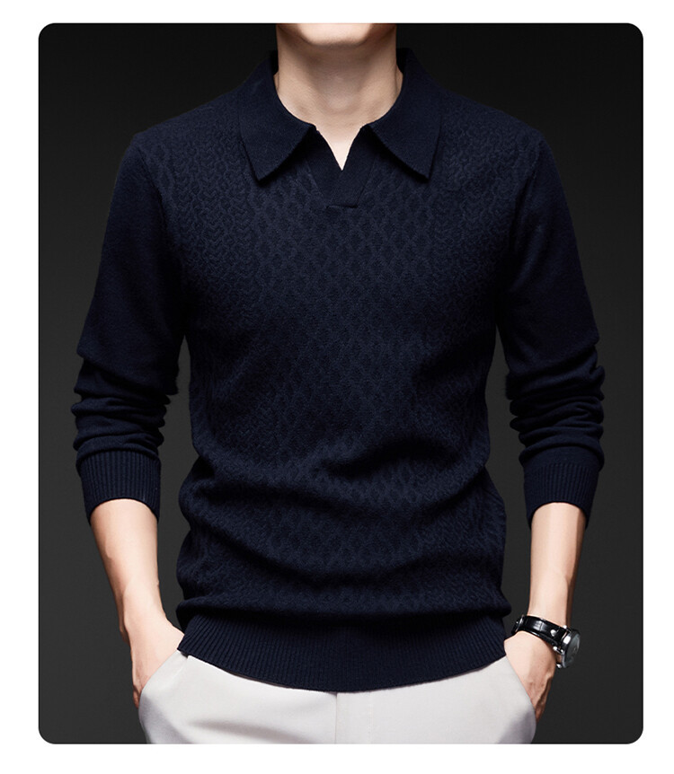 Nuevo comercio exterior con solapa suéter casual de hombre de manga larga camiseta de punto de color sólido de moda de otoño y invierno suéter de hombre simple