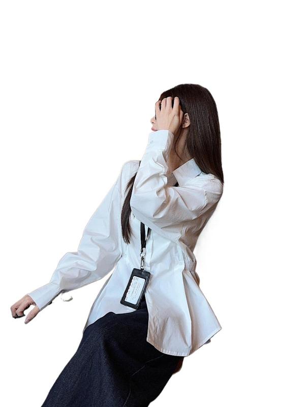 法式衬衫上衣女2025春季新款设计感白色收腰polo领衬衣气质显瘦|undefined