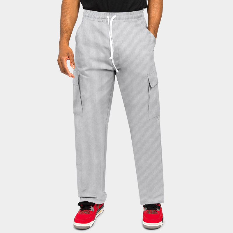 2023 men's summer new tooling corduroy trousers Europe and the United States cross-border loose multi-bag casual straight trousers men_voghion.com
