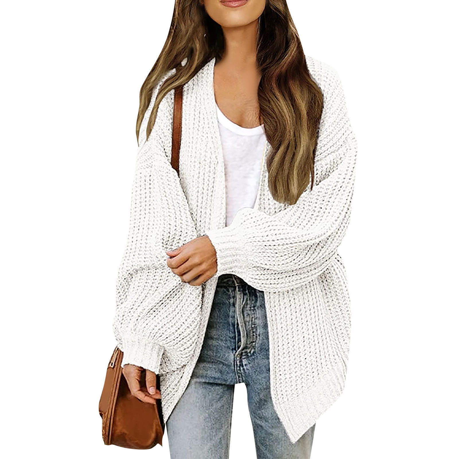 2023 Otoño e Invierno Amazon comercio exterior de las mujeres manga larga linterna manga color sólido flojo punto cardigan grueso aguja suéter para las mujeres