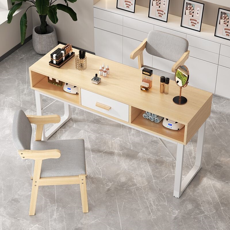 Nail Salon Table with Storage Cabinet, Japanese-Style Light Luxury Double Nail Table and Chair Set