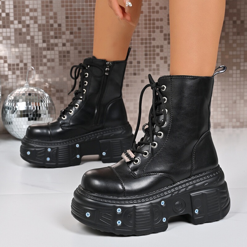 2026 Amazon Hot-Selling Niche Lace-Up Height-Increasing Women's Boots, Martin Boots, Dark Punk Polyurethane Platform Thick-Soled Boots 2026 Amazon Hot-Selling Niche Lace-Up Height-Increasing Women's Boots, Martin Boots, Dark Punk Polyurethane Platform Thick-Soled Boots