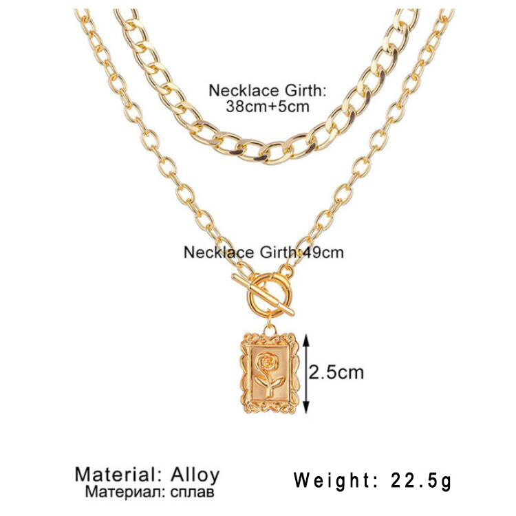 fashion golden Geometric Square Rose Buckle metal Pendant Necklace