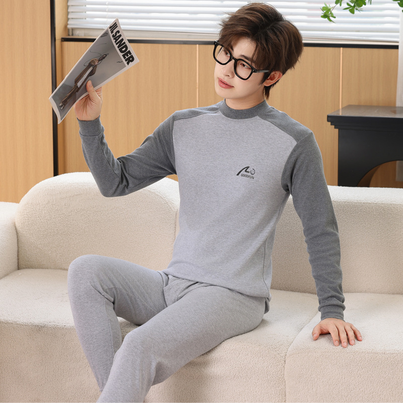 Pantalones de otoño para niños gordos para aumentar el peso pijamas para niños pijamas para niños mayores ropa interior cálida set de algodón