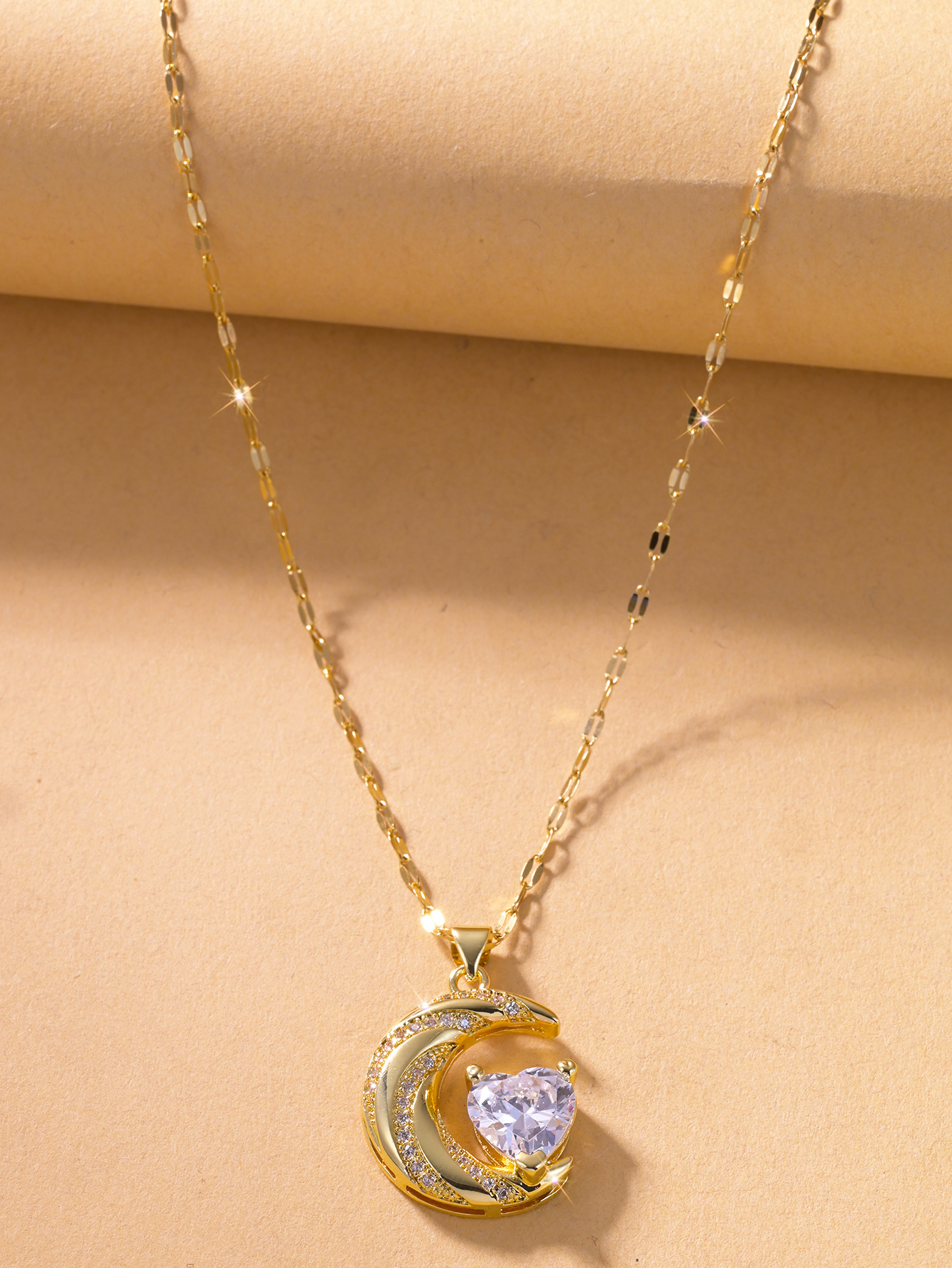 12g Weight Titanium Steel Pendant Material Zircon Inlay Material Pendant Necklace Classification Titanium Steel Chain Material 1 Piece Quantity Holiday, Daily Occasion Titanium Steel Material Moon, Heart Shape Pattern Unisex Gender Inlay Design Casual, Sweet Style Wholesale Jewelry Casual Sweet Moon Heart Shape Titanium Steel Zircon Inlay Pendant Necklace 10