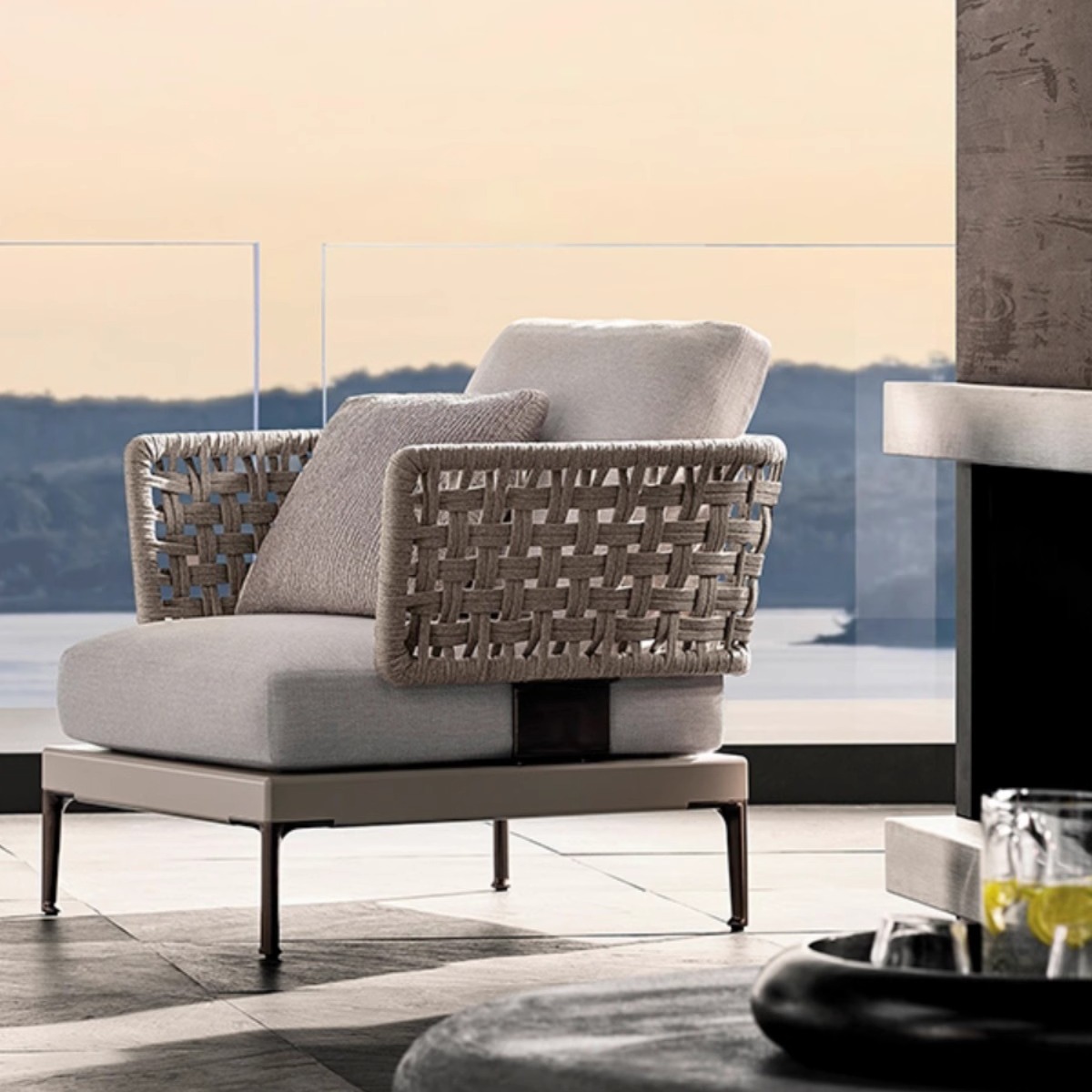 Sofá de ratán al aire libre, patio, balcón, jardín de ocio, villa, hotel al aire libre, sofá de mimbre, impermeable, protector solar